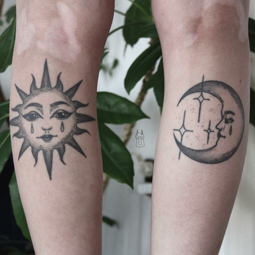 11+ Simple Sun And Moon Tattoo Ideas That Will Blow Your Mind! 13 Back Of The Knee Sun And Moon Tattoo