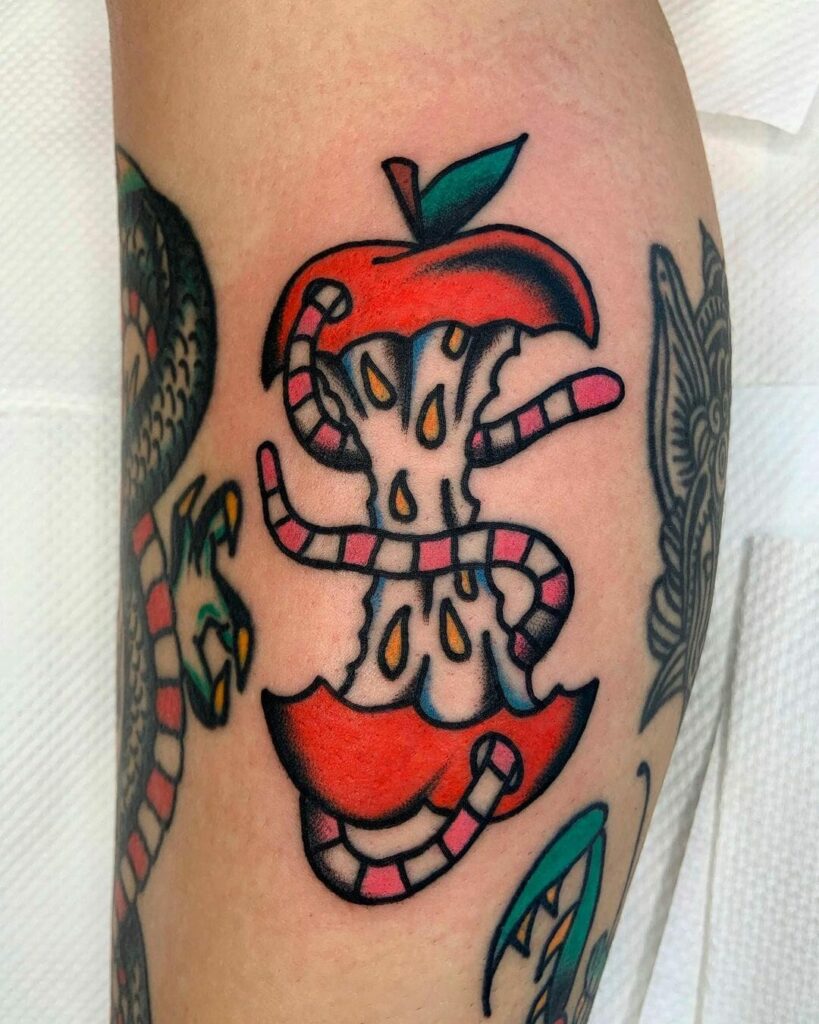 11+ Bad Apple Tattoo Ideas You'll Have To See To Believe! 17 Bad Apple Tattoos With Worms