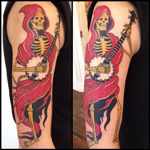 11+ Banjo Tattoo Ideas To Inspire You! 14 Banjo Skeletal Tattoo