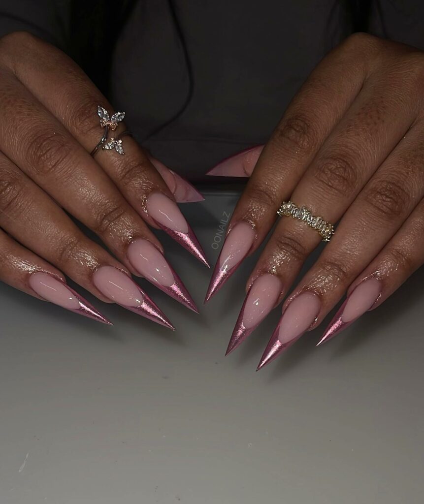 20 Chrome French Manicures to Try in 2024 41 Barbie Stilettos Chrome French Nails