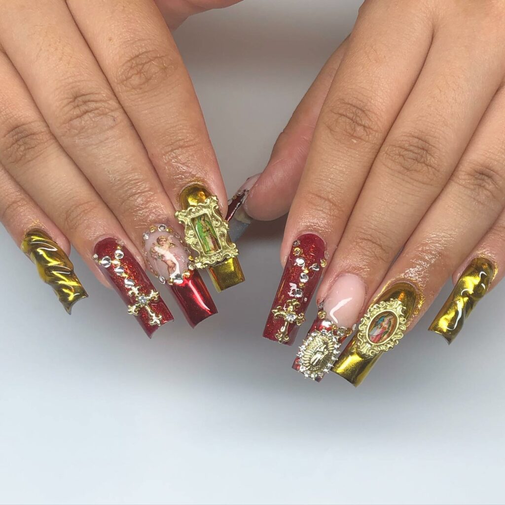 34 Latest Red and Gold Nail Designs To Try In 2024! 36 Baroque Brilliance in Red and Gold Nails