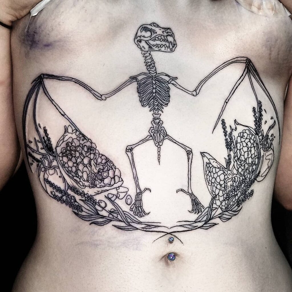 11+ Bat Skeleton Tattoo Ideas That Will Blow Your Mind! 15 Bat Skeleton On Chest