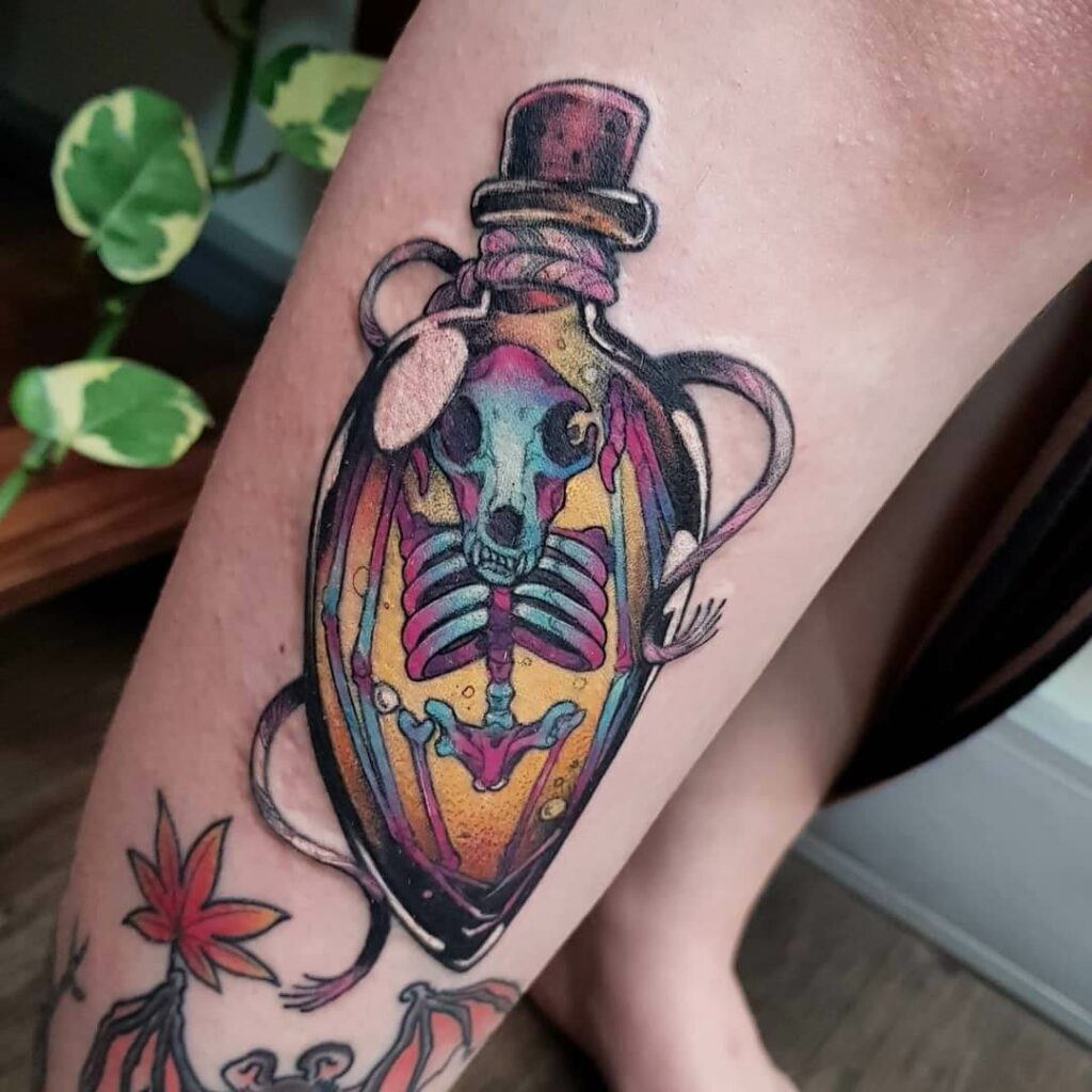 11+ Bat Skeleton Tattoo Ideas That Will Blow Your Mind! 16 Bat Tied In A Bottle
