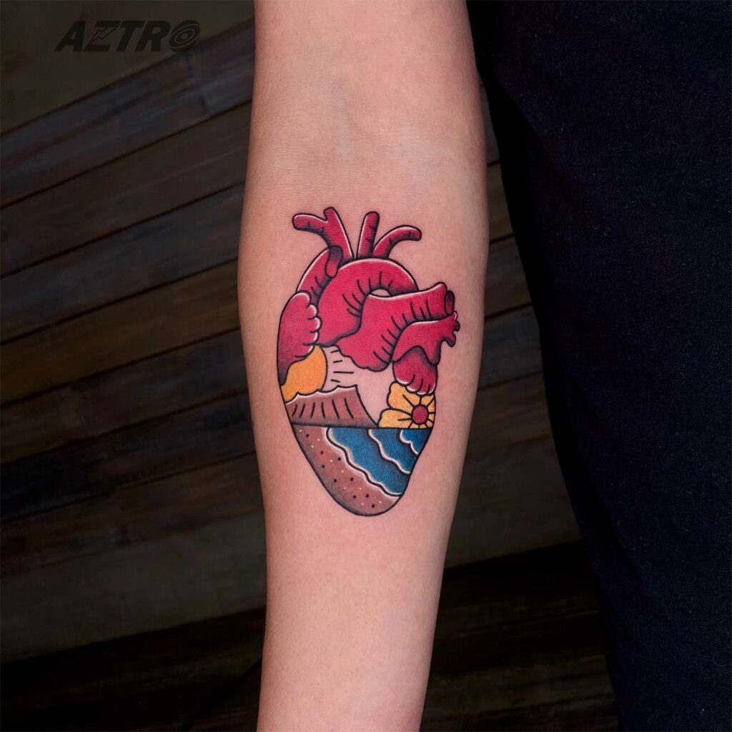 11+ Traditional Beach Tattoo Ideas That Will Blow Your Mind! 18 Beach Inside A Heart