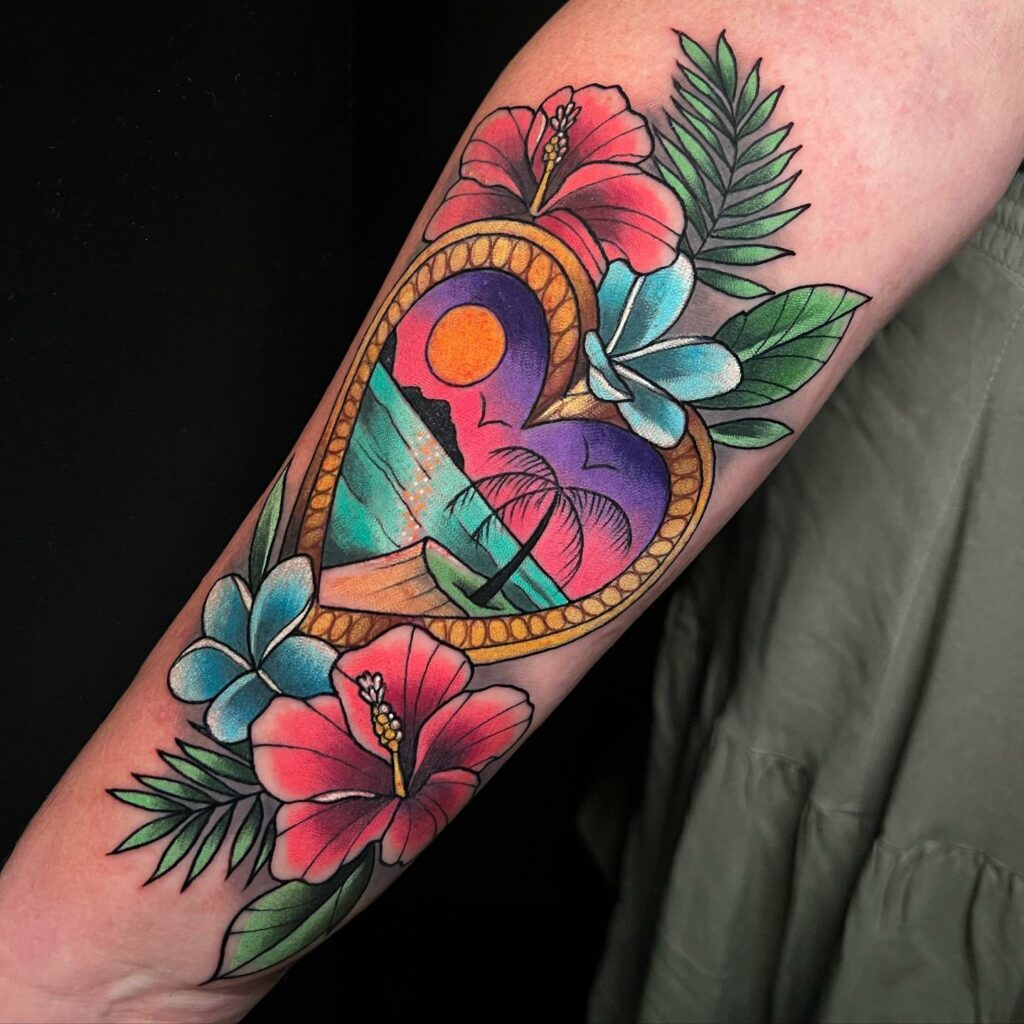 11+ Traditional Beach Tattoo Ideas That Will Blow Your Mind! 19 Beach Inside A Heart ideas