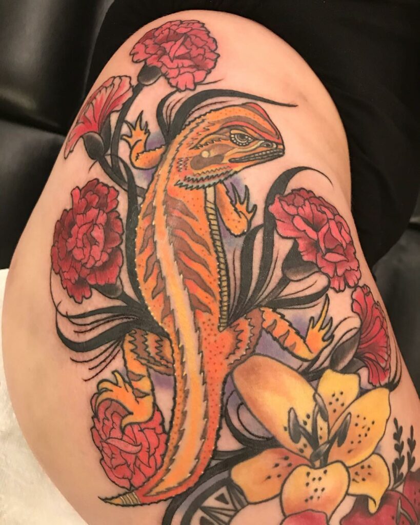 18+ Bearded Dragon Tattoo Ideas To Inspire You! 25 Bearded Dragon Flowers Tattoo