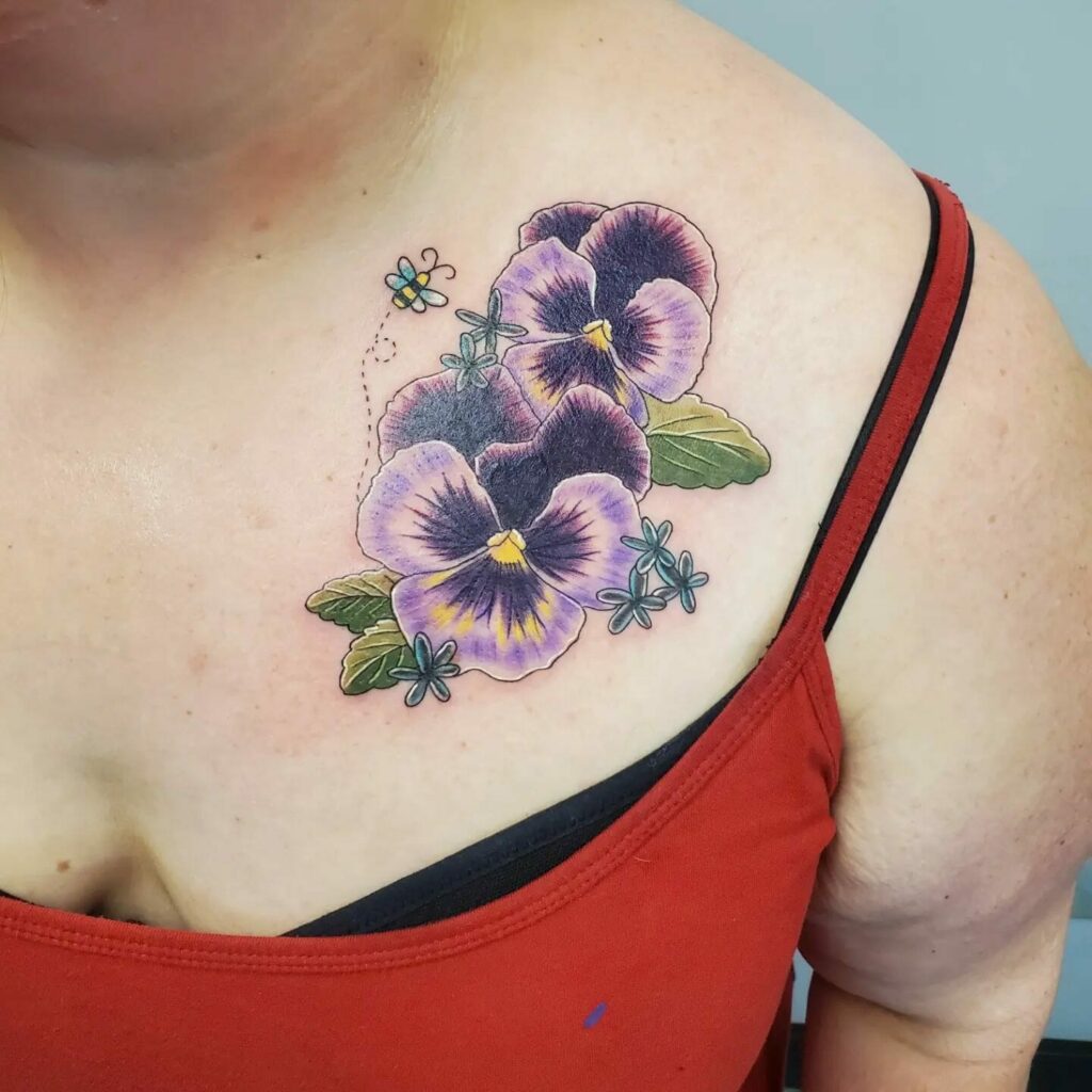13+ Pansies Tattoo Ideas To Inspire You! 15 Beautiful Pansy Flower Tattoo Ideas For Your Collarbone Area