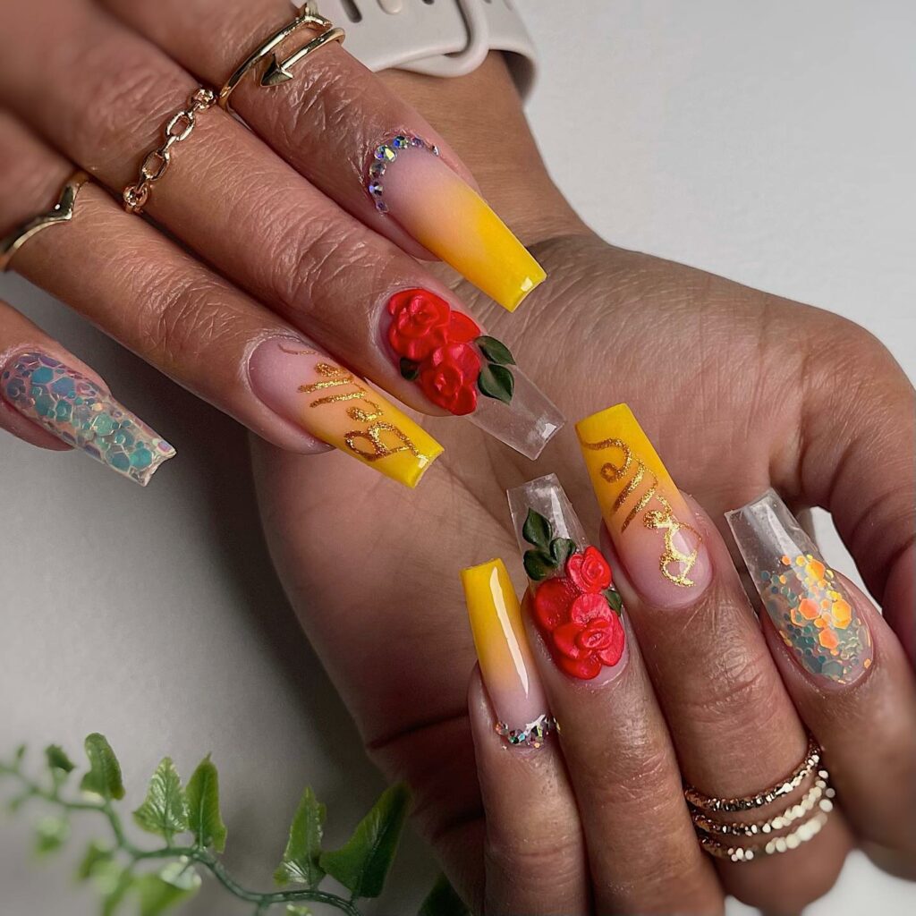 20 Latest Beauty and the Beast Nail Ideas To Try In 2024! 18 Floral Beauty and the Beast Inspired Nails