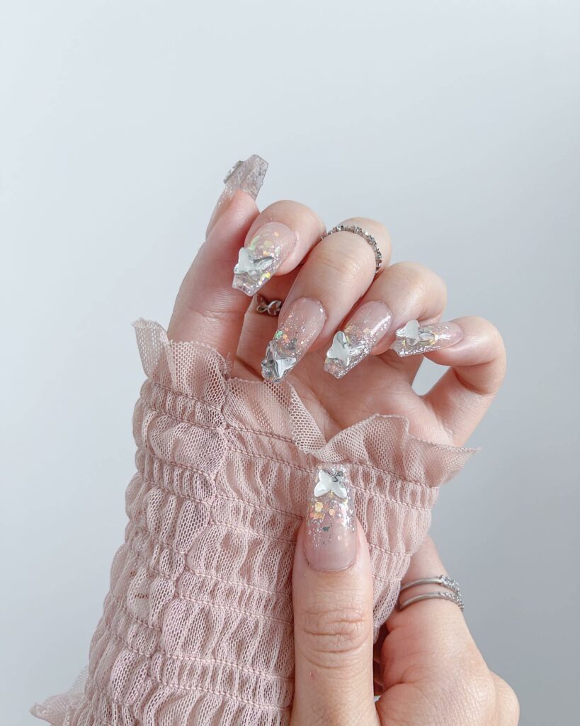 Feel Elegant with 20 Blush Nail Designs for 2024 20 Bedazzled blush nails