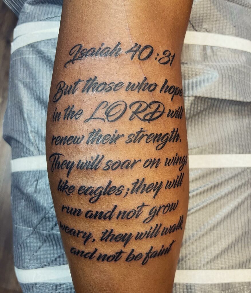 10+ Mens Calf Tattoo Ideas That Will Blow Your Mind! 15 Biblical Verse Calf Tattoo