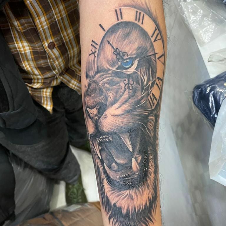 10+ Lion Tattoo On Forearm Ideas You’ll Have To See To Believe! 18 Big Lion Tattoo With Clock On Forearm