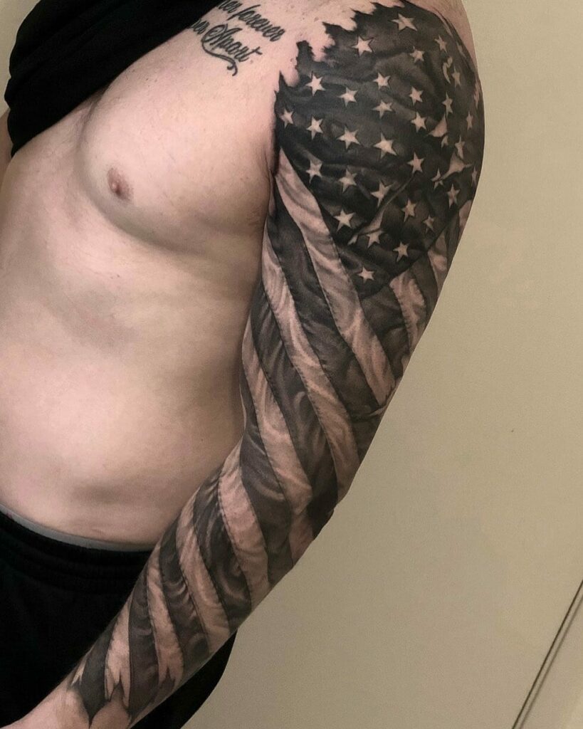 11+ Forearm American Flag Tattoo Ideas That Will Blow Your Mind! 13 Black American Flag Tattoo For Entire Arm