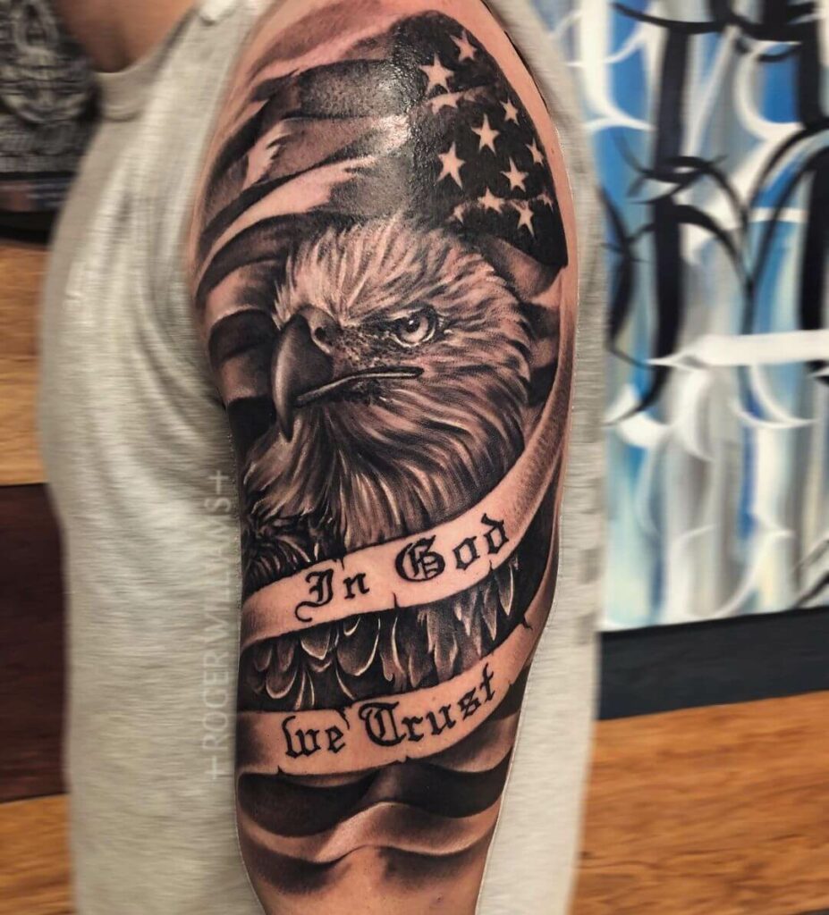 12+ Black American Flag Tattoo Ideas To Inspire You! 19 Black And White American Flag Shoulder Tattoo