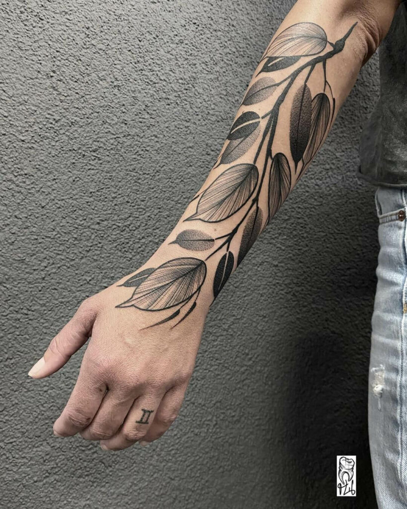 12+ Graphics Tattoo Ideas To Inspire You! 12 Black And White Leaves Tattoo