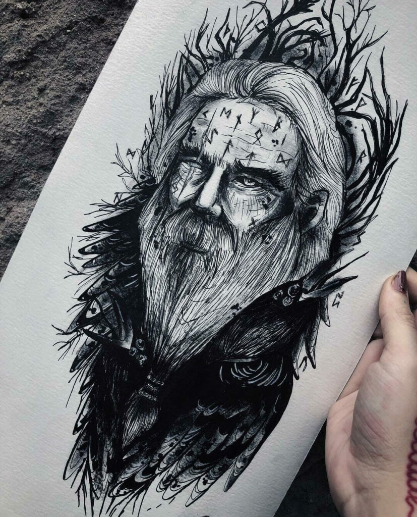 10+ Hugin And Munin Tattoo Ideas That Will Blow Your Mind! 17 Black And White Odin And Huginn & Muninn Tattoo Design