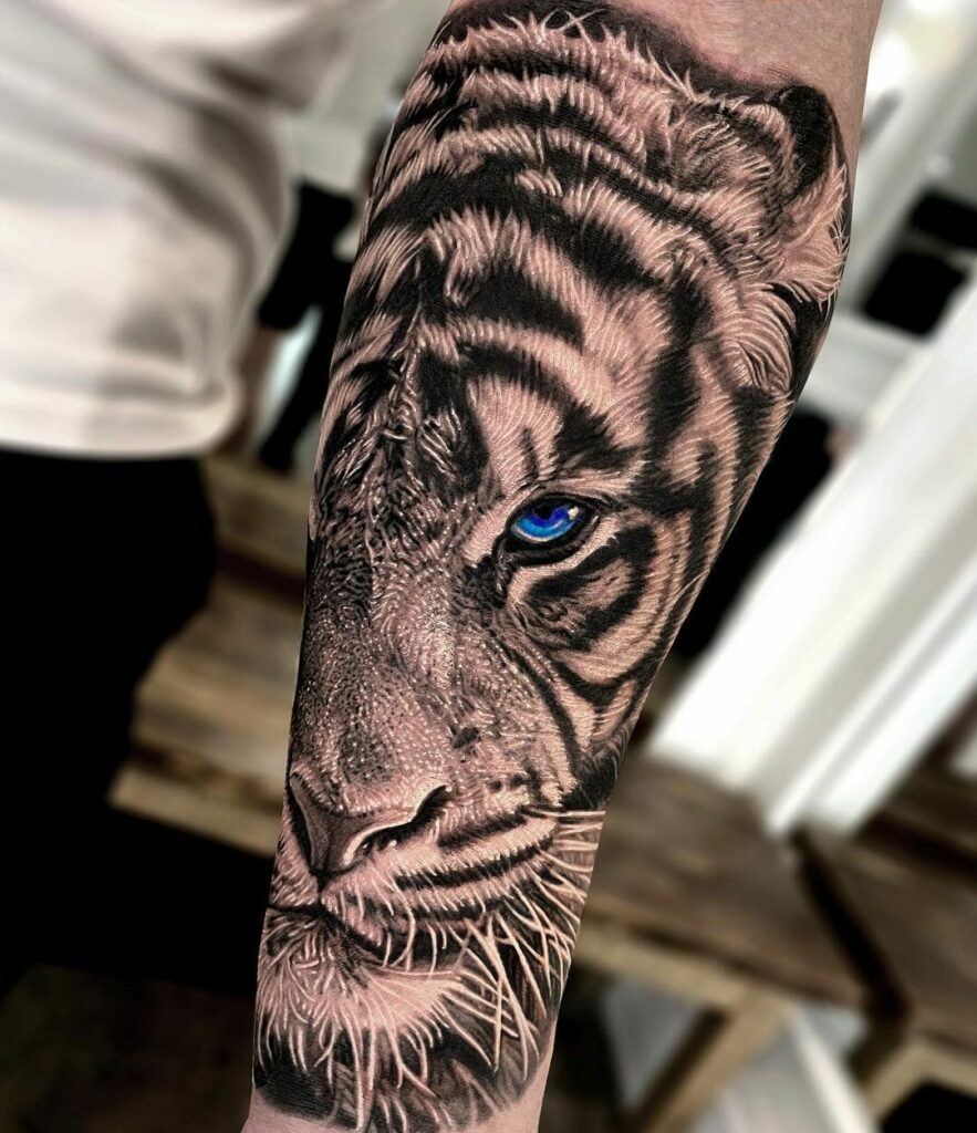 10+ Forearm Sleeve Tattoo Ideas You Have To See To Believe! 17 Black And White Tiger Forearm Sleeve Tattoo