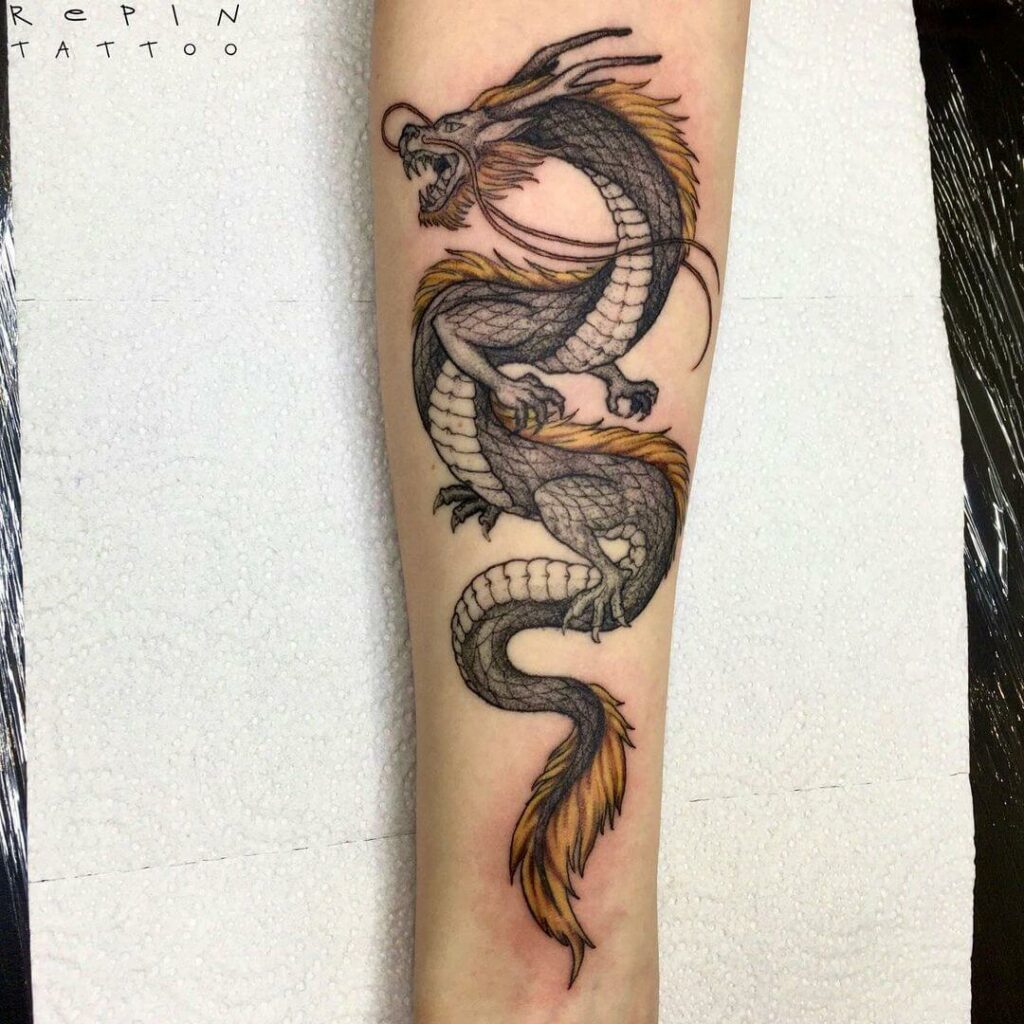 12+ Colored Dragon Tattoo Ideas To Inspire You! 15 Black And Yellow Chinese Dragon Tattoo