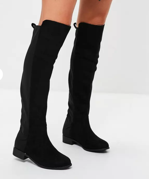 Black Contrasting Material Knee High Flats – $76 Black Contrasting Material Knee High Flats