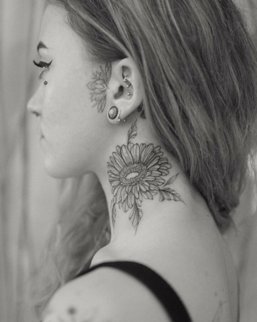 12+ Gerbera Daisy Tattoo Ideas To Inspire You 20 Black Daisy Tattoo On Neck