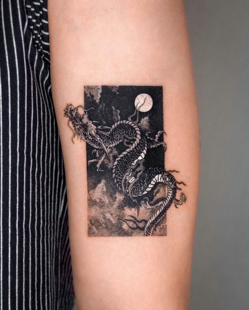 11+ Women's Feminine Dragon Tattoo Ideas That Will Blow Your Mind! 15 Black DotWork Dragon Tattoos For Women ideas