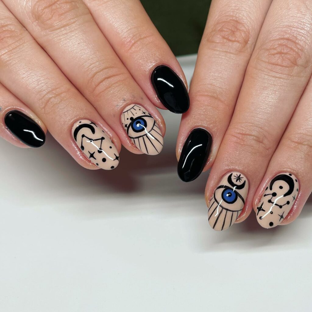 Channel Mystique with 20 Evil-Eye Nail Designs for 2024 22 Black Evil-Eye Nails