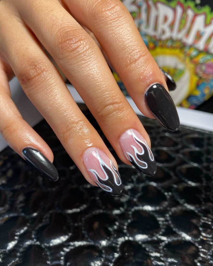 Discover 44 Trendsetting Black Nail Designs for 2024 38 Black Flames