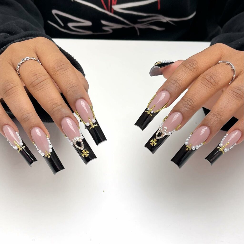 30 Latest Long French Tip Nail Ideas To Try In 2024! 64 Black French Long Nails