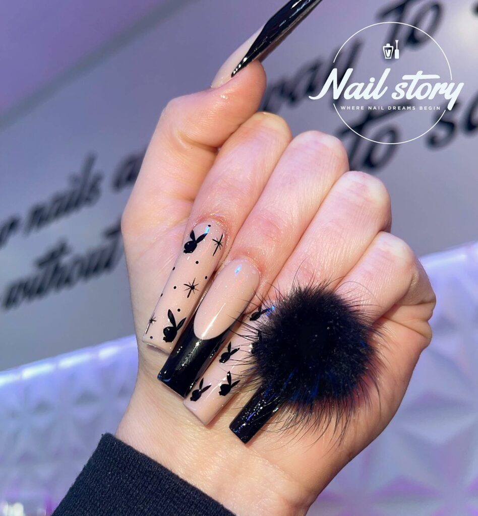 28 Stunning Playboy Nail Designs for 2024 36 Black French Tips on Nude Playboy Nails