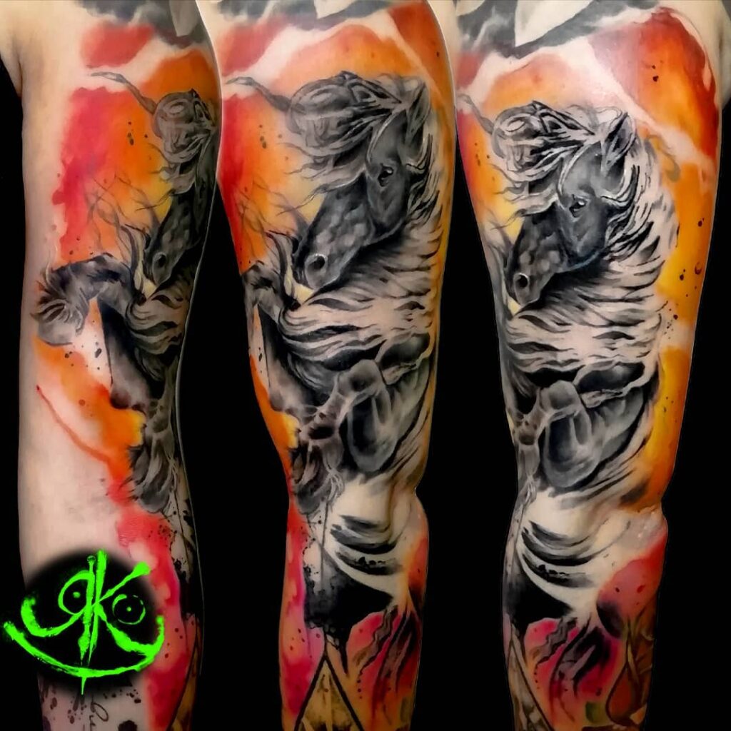11+ Horse Watercolor Tattoo Ideas That Will Blow Your Mind! 15 Black Horse Watercolor Tattoo Design