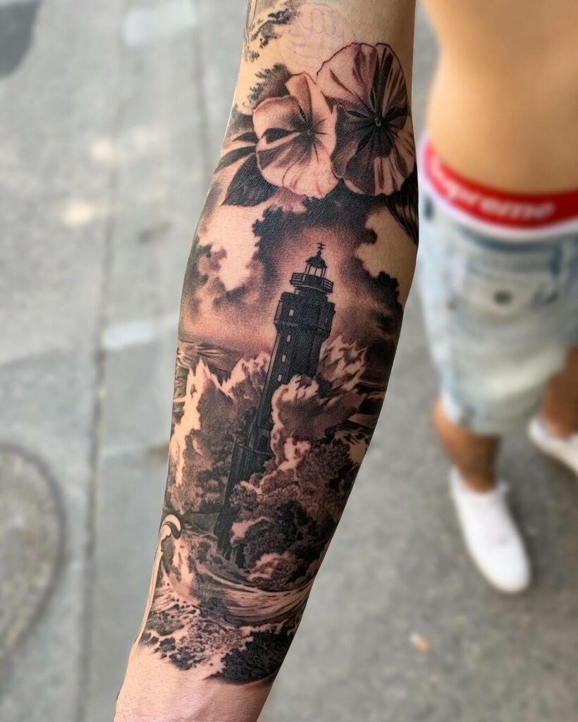 11 Latest Arm Sleeve Tattoos To Inspire You In 2024! 20 Black Lighthouse Tattoo Ideas For Men And Women