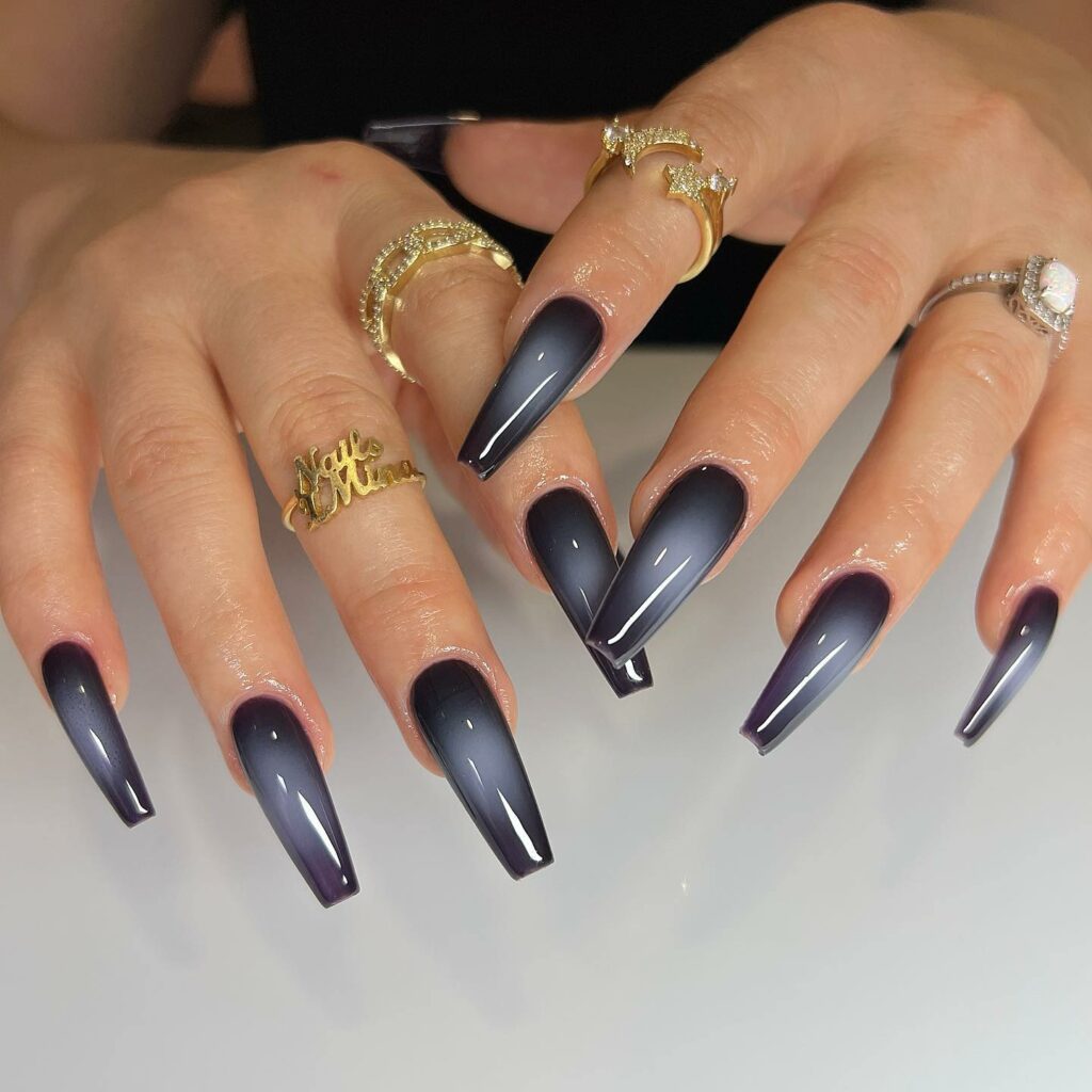 44 Latest Black Ombré Nail Designs To Try In 2024! 10 Mysterious Depth of Black Ombré Coffin Nails
