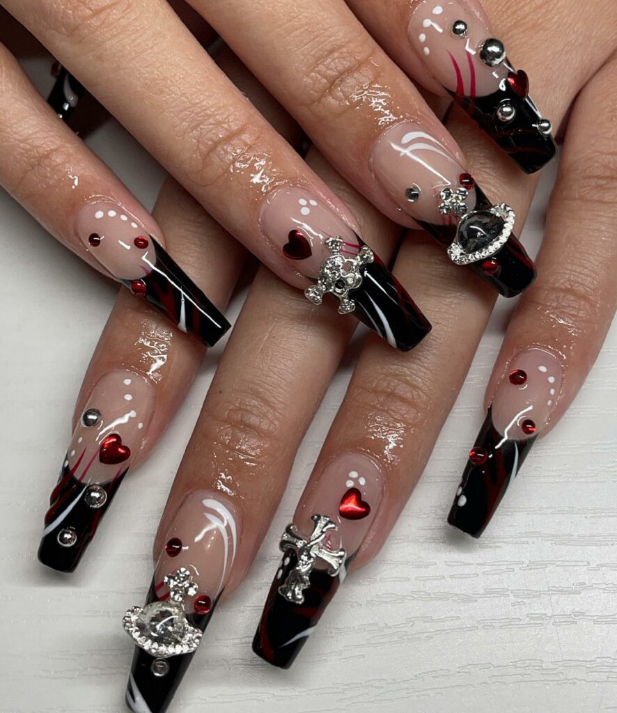 Explore 40 Red French Tip Nail Designs for 2024 40 Black & Red Contrast