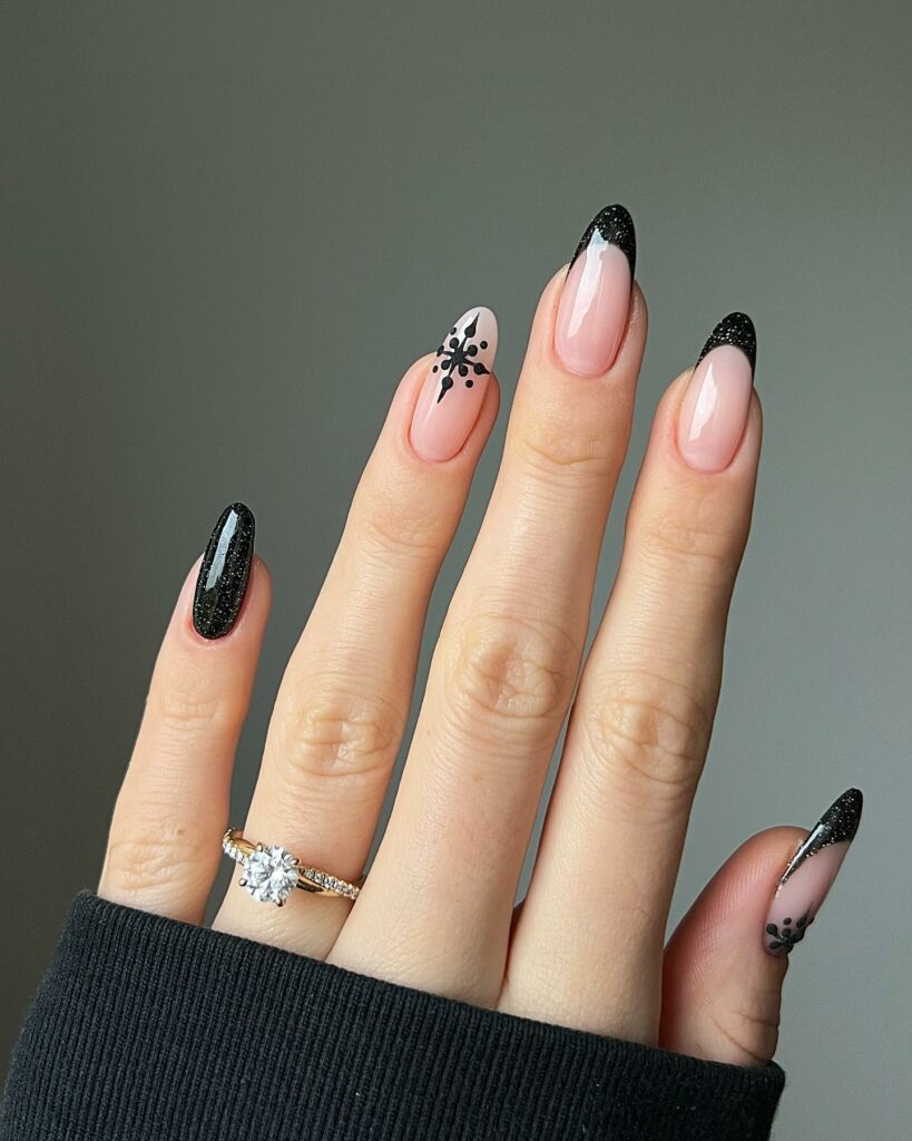 Keep it Classic with 20 Black and White Christmas Nails in 2024 24 Black Snowflake and Nude Christmas Nails