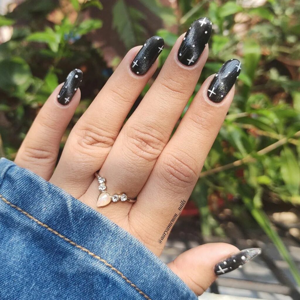 Mesmerizing Galaxy Nail Designs to Try in 2024 π 15 Black Star Covered Galaxy Nails