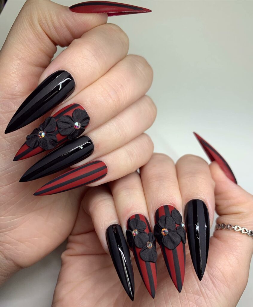 40 Latest Black Stiletto Nail Ideas To Try In 2024! 16 Black and Red Stiletto Nails