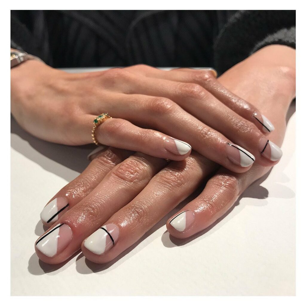 Get Creative with 39 Cute Short Nails Designs for 2024 20 Black and White Geometric Lines