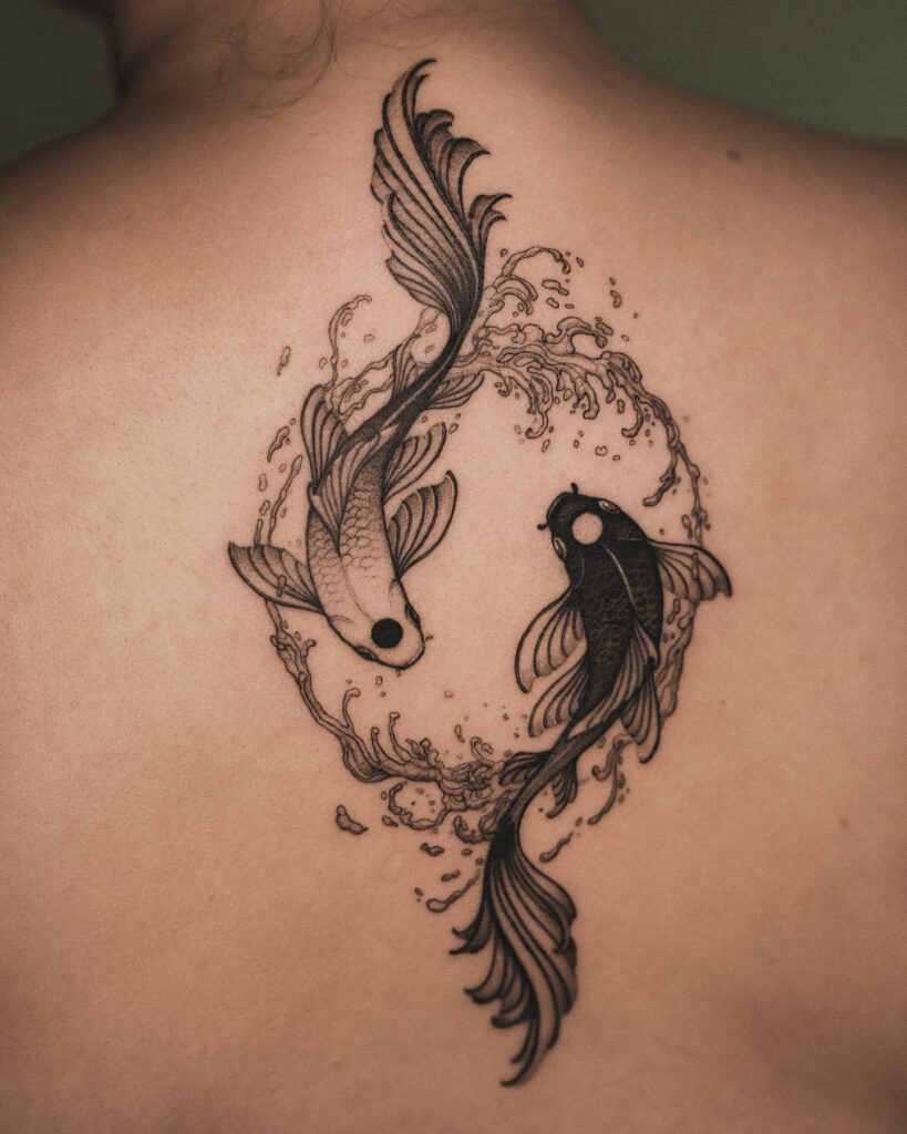 14+ Koi Fish Tattoo Yin Yang Ideas That Will Blow Your Mind! 17 Black and White Koi Swimming Tattoo
