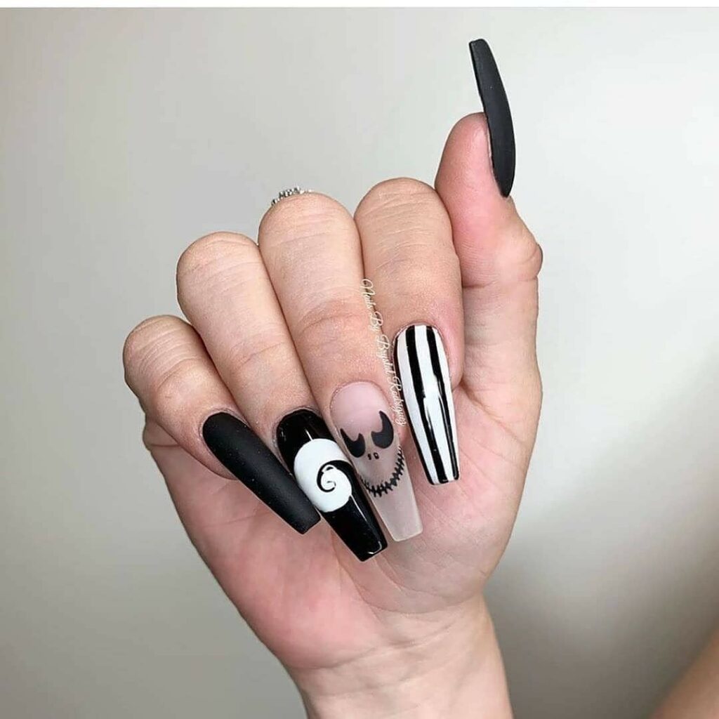 30 Latest Nightmare Before Christmas Nails Ideas! 29 Black and White Nightmare Before Christmas Nails