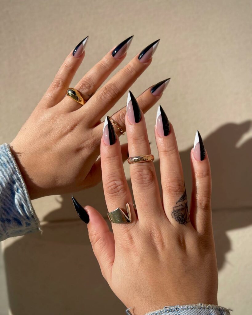 35 Latest Short Stiletto Nail Ideas to Try in 2024! 35 Black and White Short Stiletto Nails