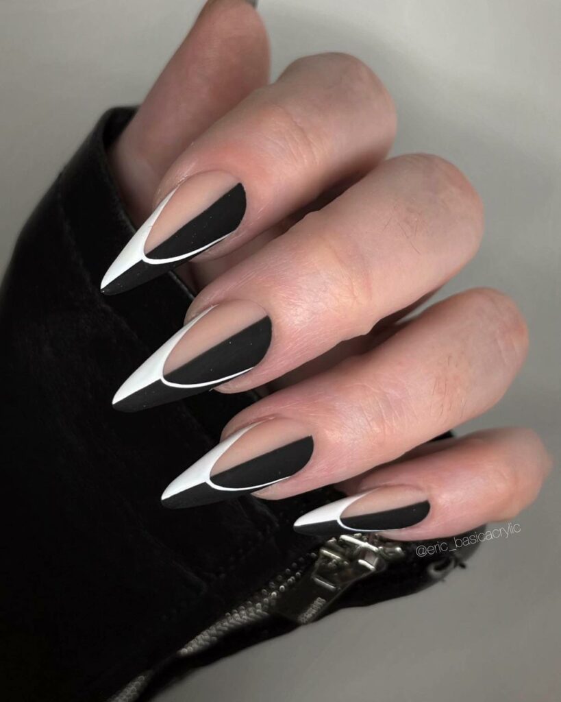 40 Latest Black Stiletto Nail Ideas To Try In 2024! 12 Black and White Stiletto Nails