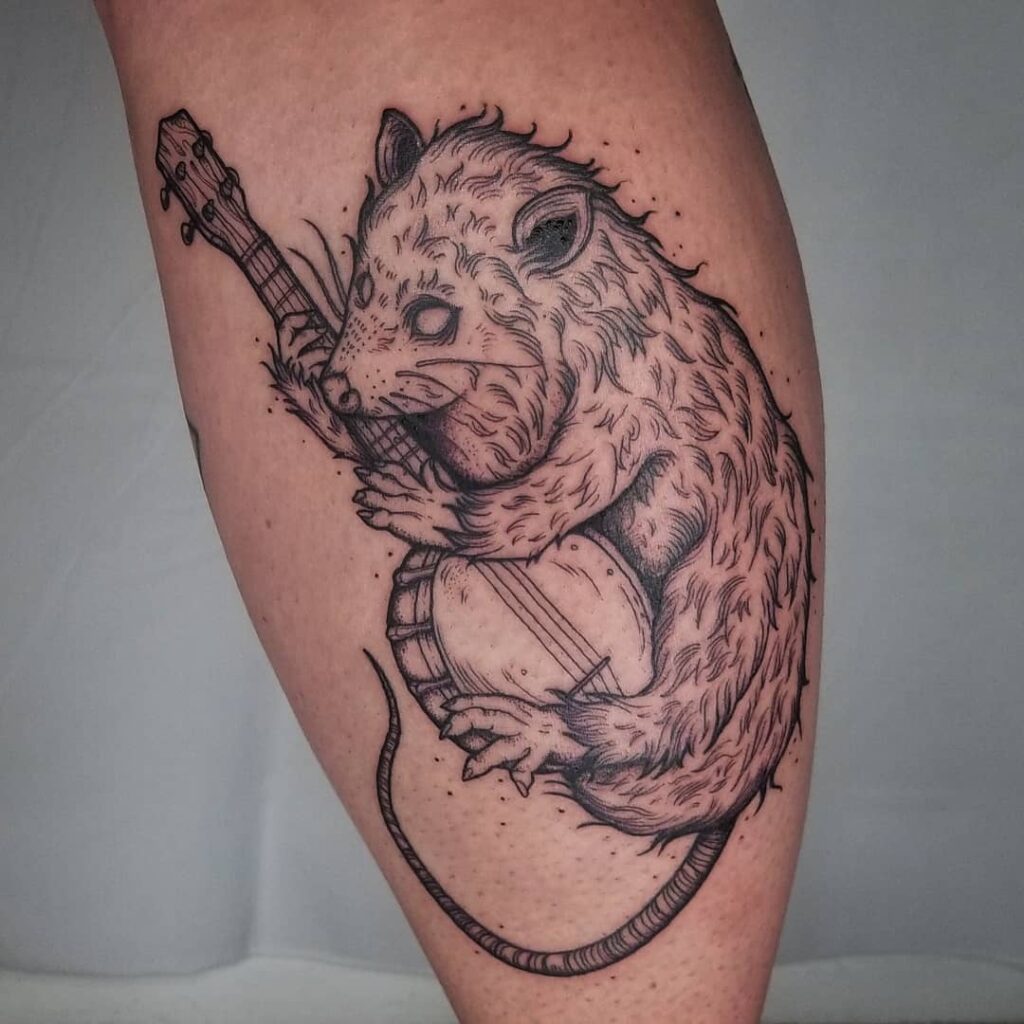 11+ Banjo Tattoo Ideas To Inspire You! 18 Blackwork Banjo Opossum Tattoo