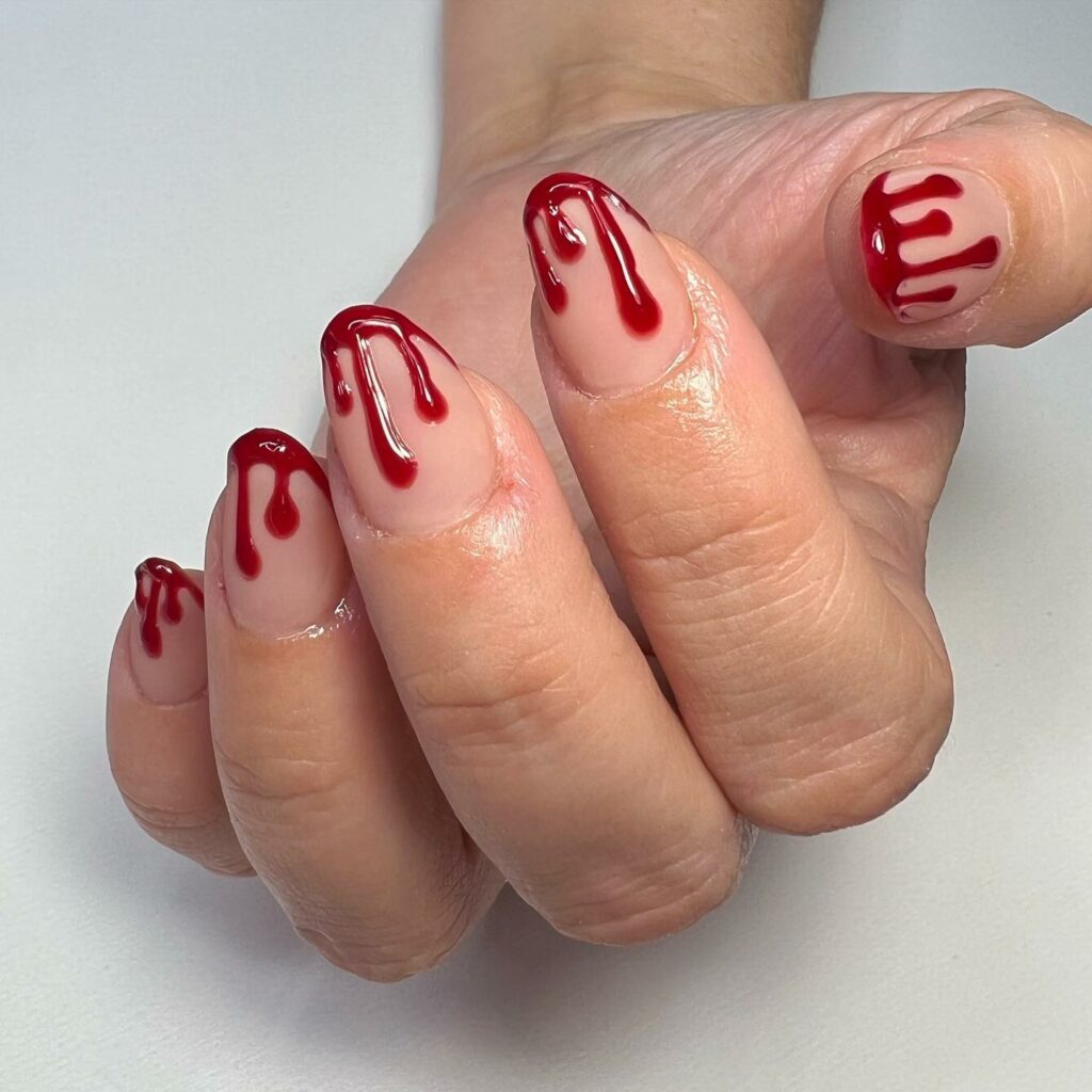 Explore 40 Red French Tip Nail Designs for 2024 25 Blood Drip red french nails