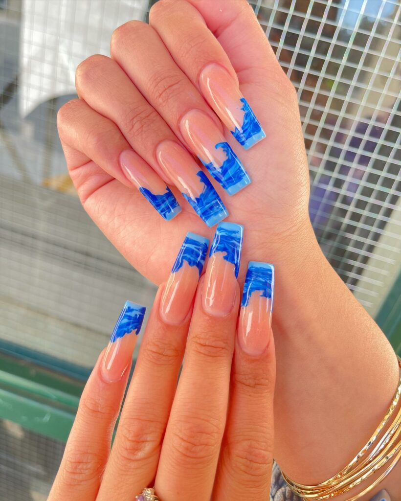 34 Latest Blue Acrylic Nail Designs To Try in 2024 13 3D Blue Acrylic Nails