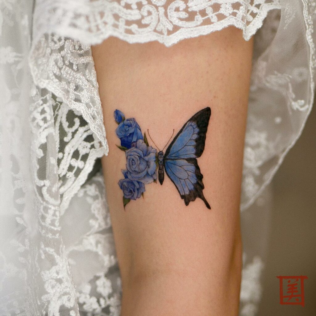 11+ Butterfly And Rose Tattoo Designs That Will Blow Your Mind! 11 Blue Butterfly Tattoo Ideas
