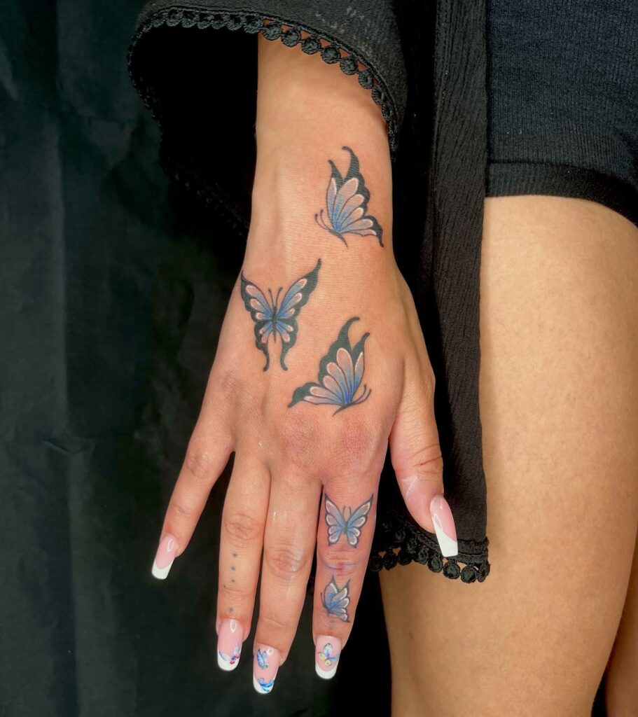 11+ Butterfly Finger Tattoo Ideas That Will Blow Your Mind! 15 Blue Butterfly Tattoos