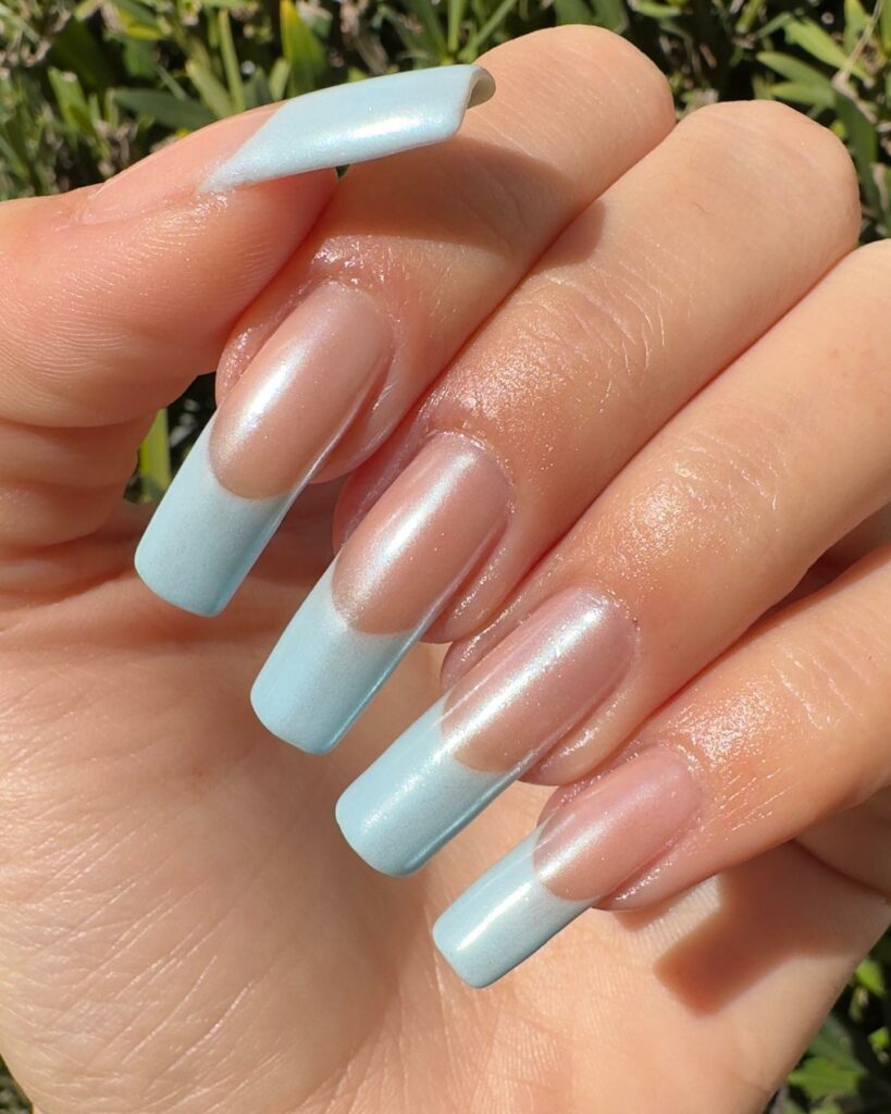 20 Chrome French Manicures to Try in 2024 37 Blue Chrome French Nails