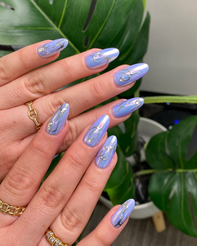 22 Latest Blue Chrome Nail Ideas To Try In 2024! 45 Blue Chrome Nails with Metallic Silver Accents