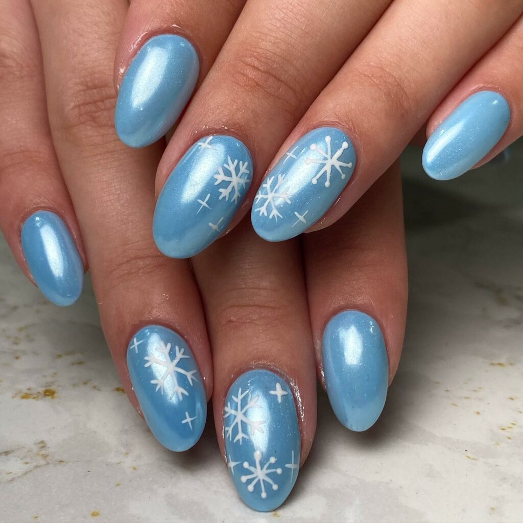 22 Latest Blue Chrome Nail Ideas To Try In 2024! 25 Blue Chrome Nails with Snowflakes