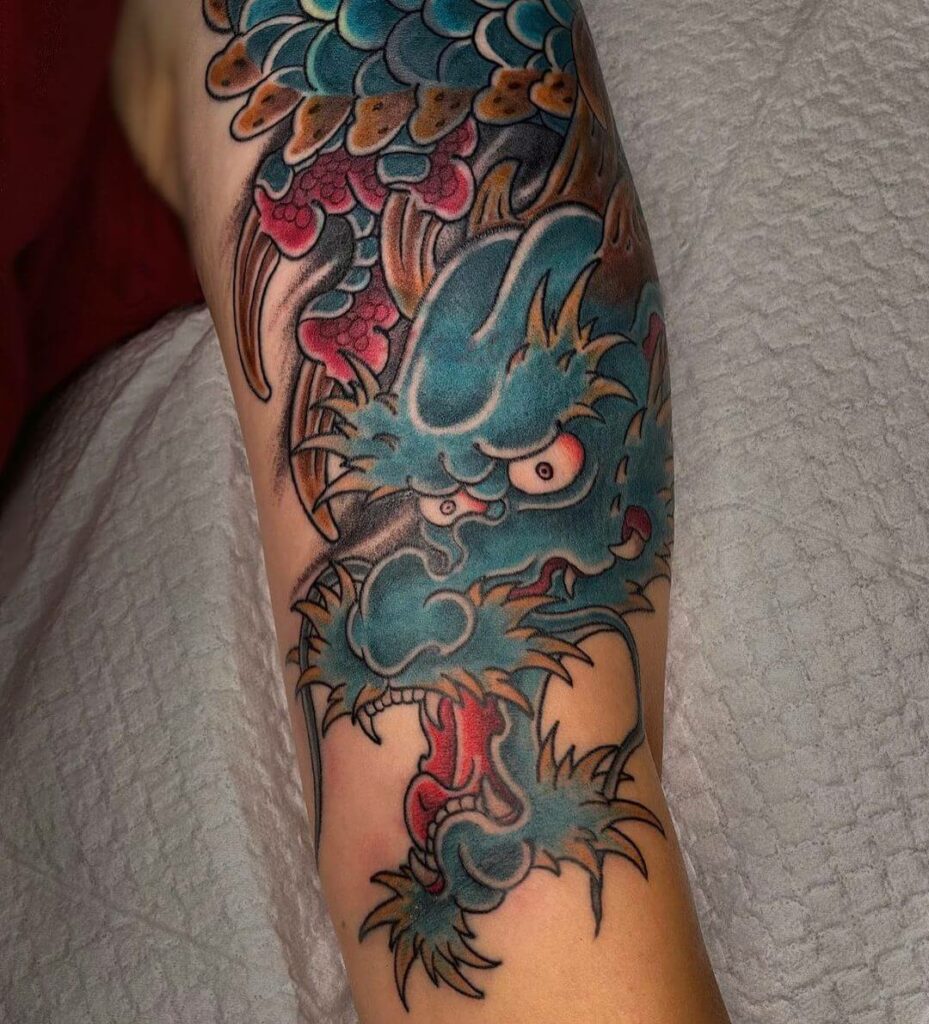 12+ Colored Dragon Tattoo Ideas To Inspire You! 20 Blue Colored Dragon Tattoo