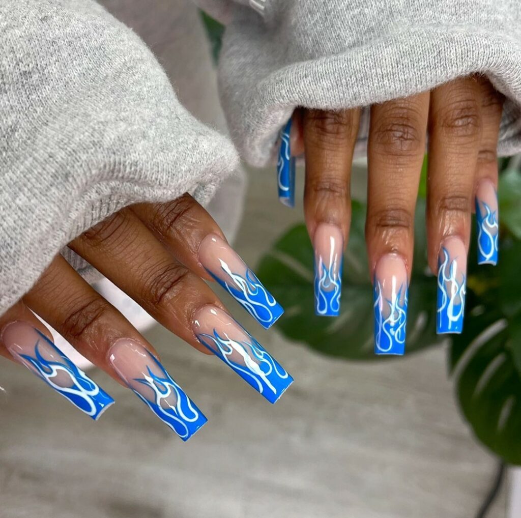 30 Latest Blue And White Nail Ideas To Try In 2024! 21 Blue Flames French Nails